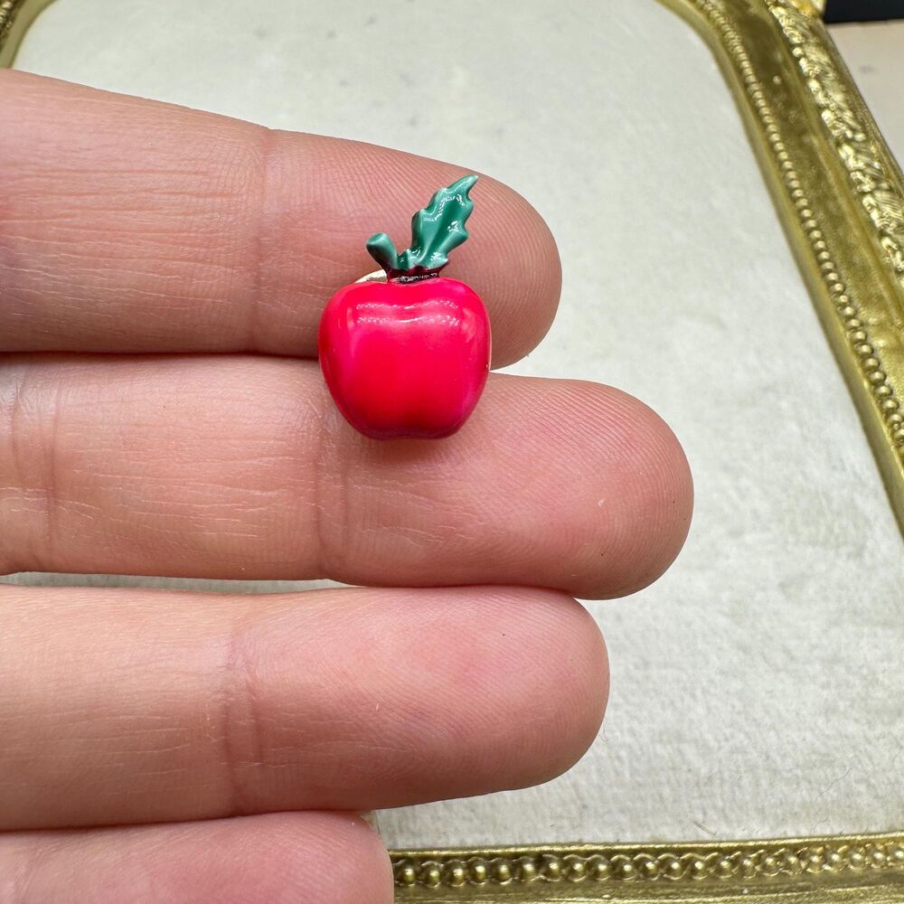 Vintage Red Apple Brooch with Green Leaf